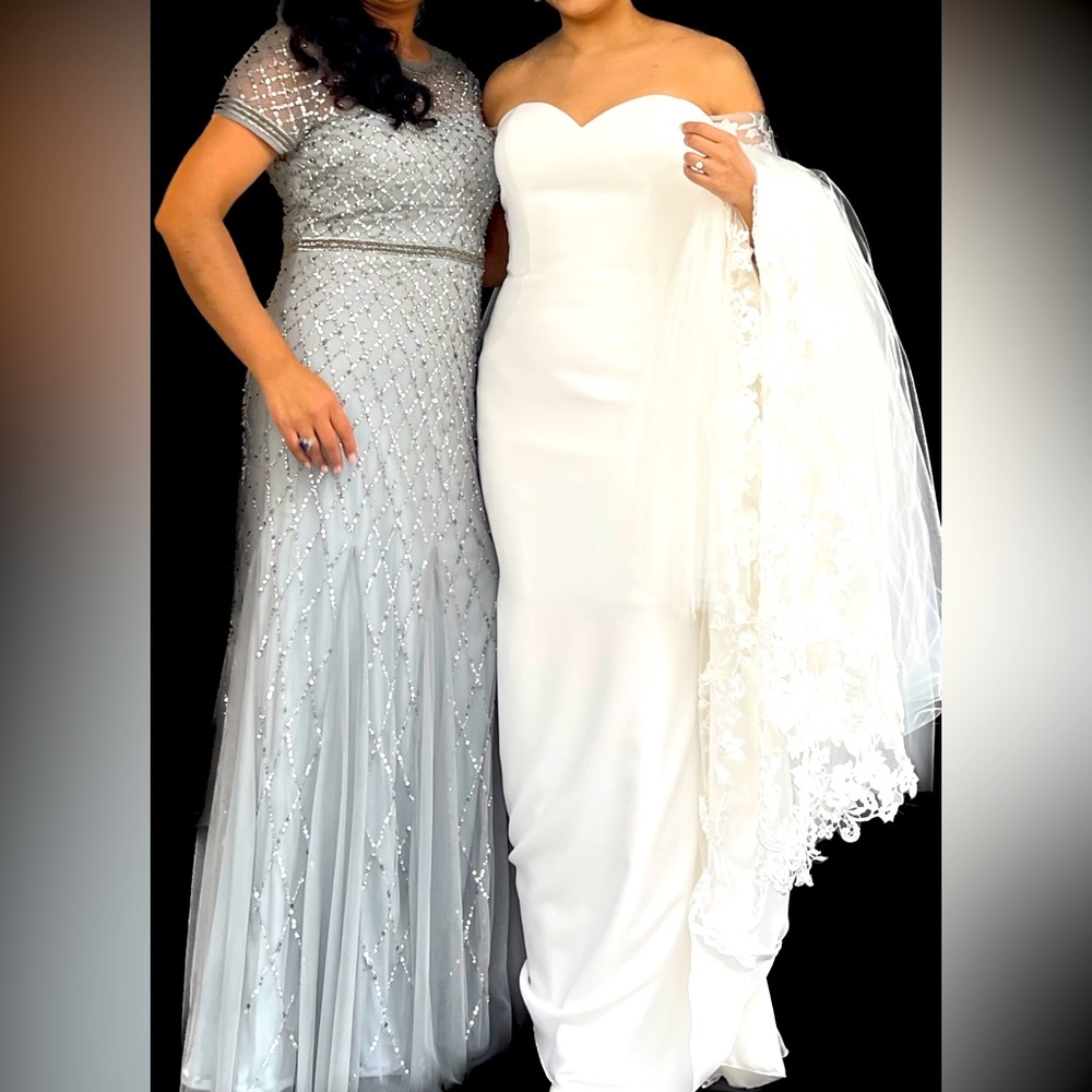 Adrianna Papell short sleeves caged beaded

long gown
